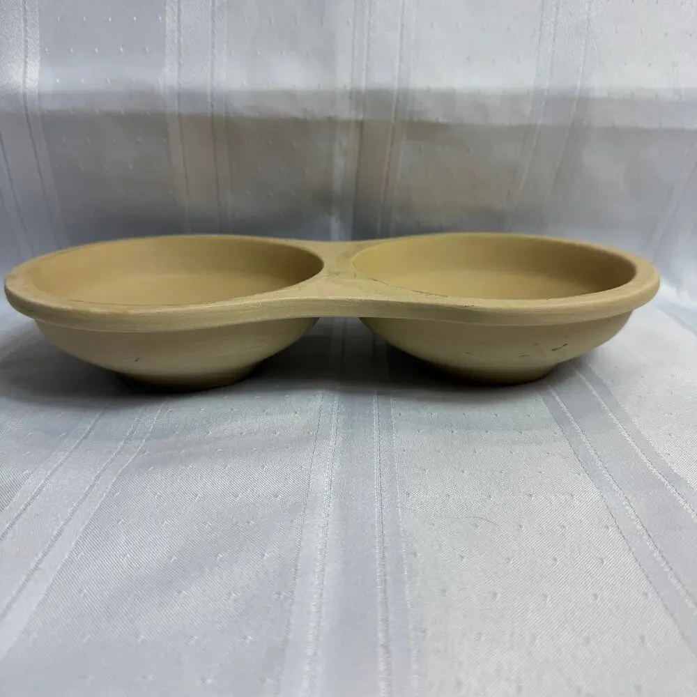 Pampered Chef USA Made Dual Stoneware Microwave‎ Egg Cooker Bowl Set NWOB